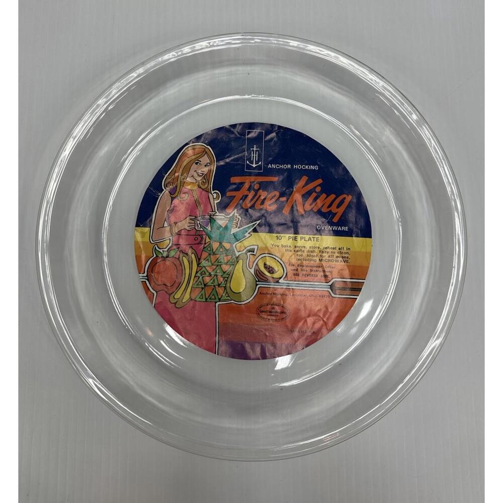 Vintage Fire-King Ovenware 10" Glass Pie Plate Original Label Anchor Hocking